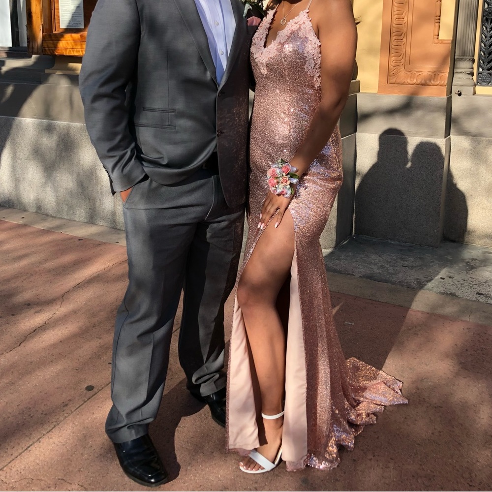 Pink/Rose Gold Sequin Prom Dress